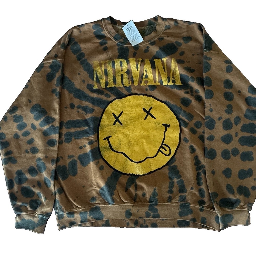 NWT. Brand New Nirvana Acid Washed Graphic Print Sweater. Men's Large.